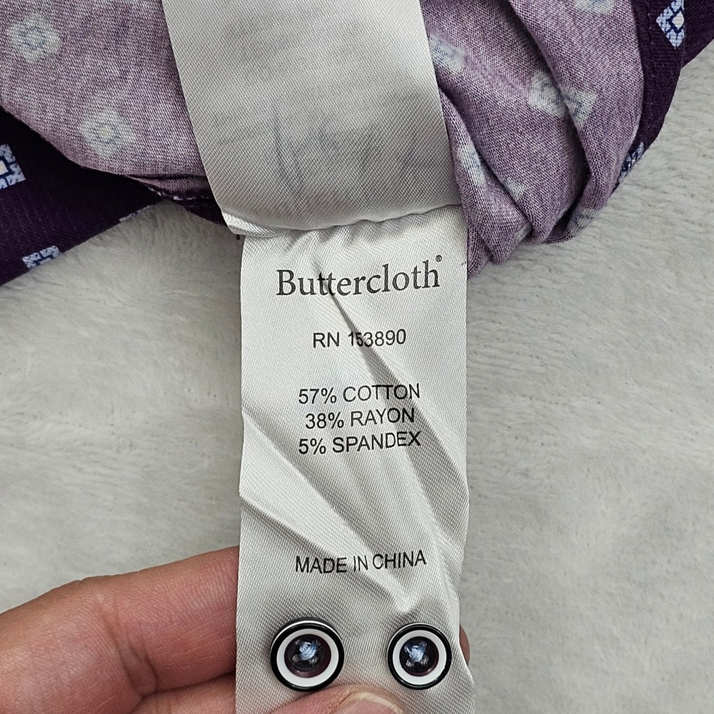 Buttercloth Button Up Shirt Mens 2XL Purple Geometric Knit Stretch Regular Fit - Picture 5 of 9